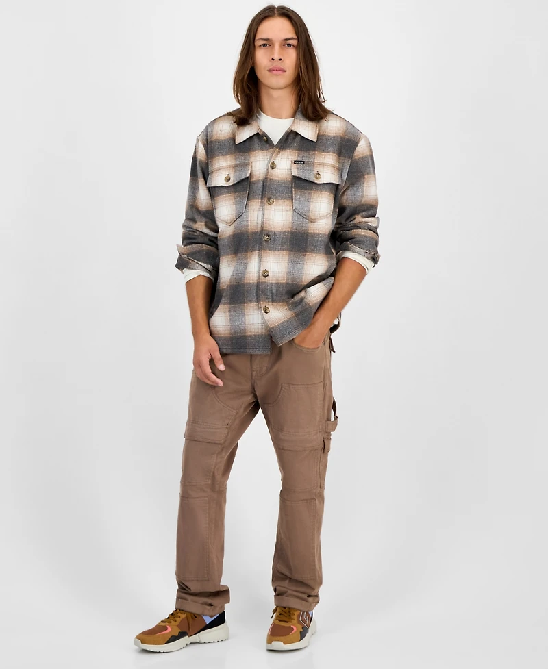 Guess Men's Long Sleeve Check Button-Front Overshirt