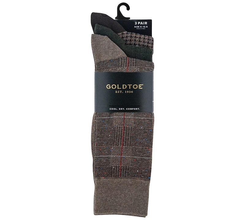 Gold Toe Men's 3-Pack Saville Tweed Reinforced Crew Socks
