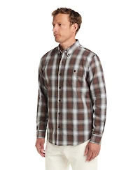 Weatherproof Vintage Men's Long Sleeve Button-Down Burnout Plaid Flannel Shirt