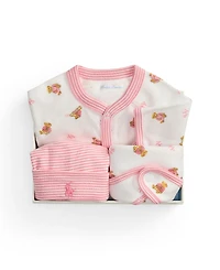 Polo Ralph Lauren Baby Boys 3-Piece Coverall, Bib and Beanie Gift Set