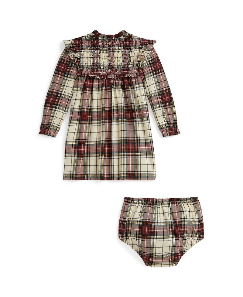 Polo Ralph Lauren Baby Girls Plaid Cotton Jersey Round Neck Dress and Bloomer