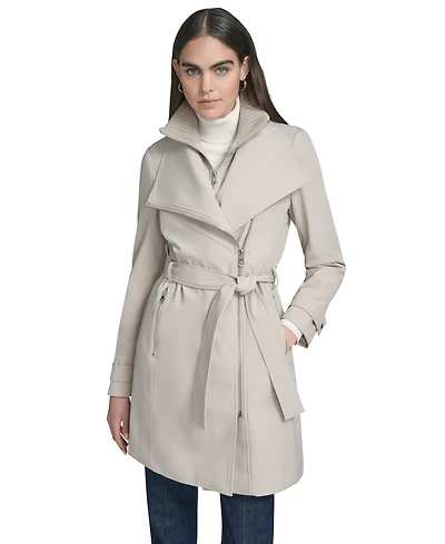 Calvin Klein Petite Belted Long-Sleeve Wrap Coat