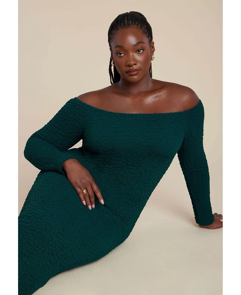 Eloquii Women's Plus Off Shoulder Textured Dress