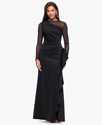 Xscape Women's Long Sleeve Scuba Power Mesh Dress