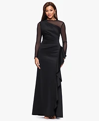 Xscape Women's Long Sleeve Scuba Power Mesh Dress