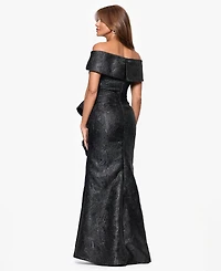Xscape Women's Brocade Off-The-Shoulder Ruffled Long Dress