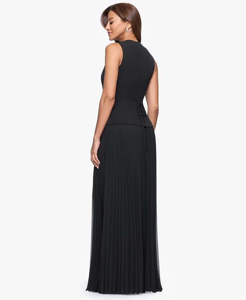 Xscape Women's Vest Style Pleated Scuba Long Dress