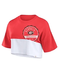 Fanatics Women's Red/White Georgia Bulldogs Oversized Badge Color Block Cropped T-Shirt