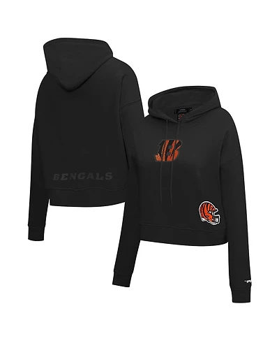 Pro Standard Women's Black Cincinnati Bengals Jeweled Cropped Pullover Hoodie