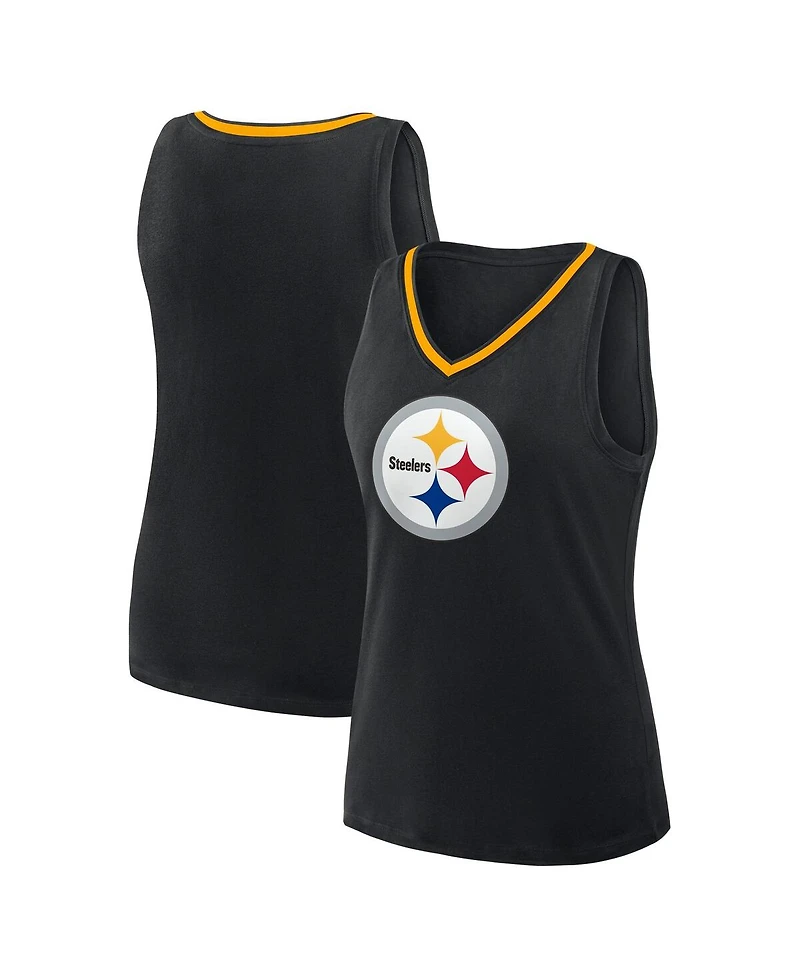 Logo Athletic Women's Black Pittsburgh Steelers Plus Stellar Win V-Neck Tank Top