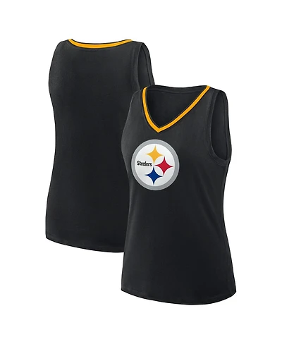 Logo Athletic Women's Black Pittsburgh Steelers Plus Stellar Win V-Neck Tank Top