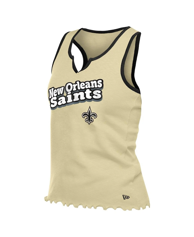 New Era Women's Gold Orleans Saints Lettuce Hem Notch Neck Tri-Blend Tank Top