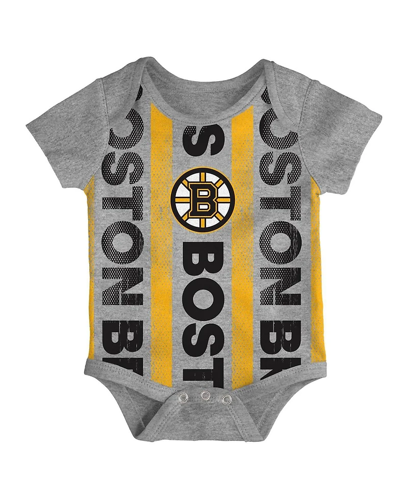 Outerstuff Baby Boys and Girls 3-Pack Boston Bruins Loyal Buddies Bodysuit Set