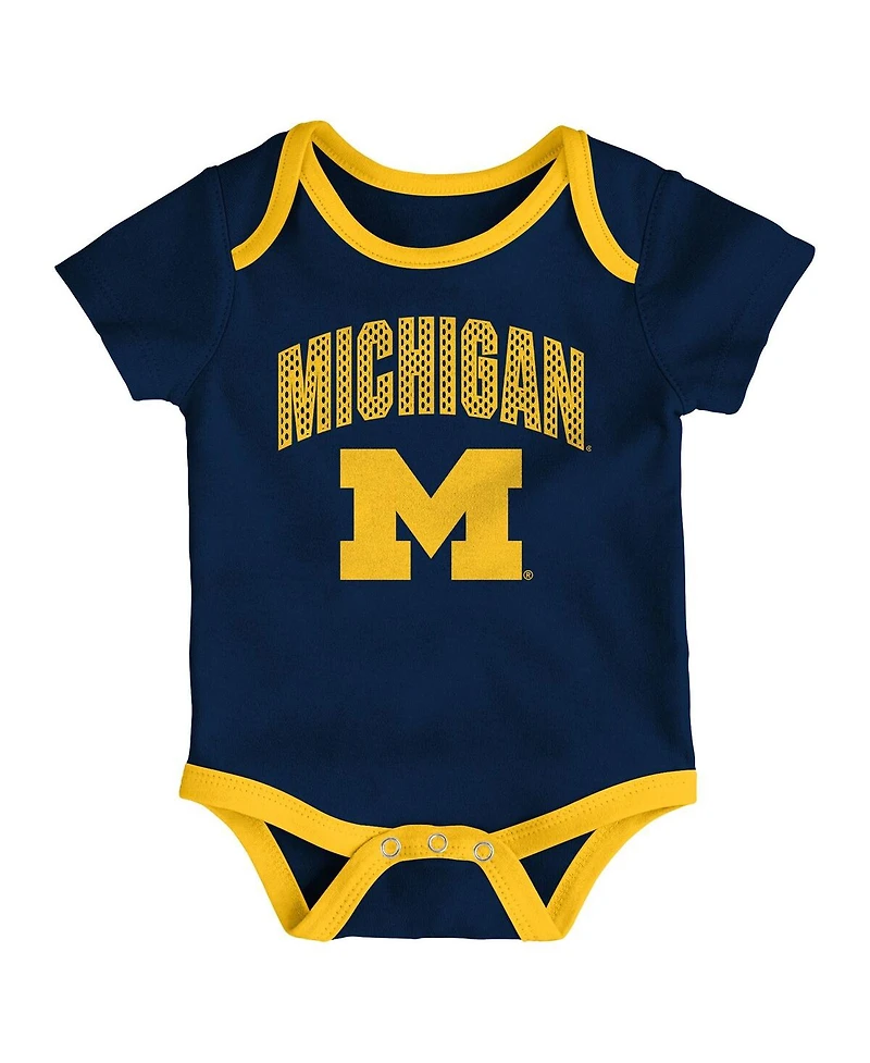 Outerstuff Baby Boys and Girls 3-Pack Michigan Wolverines All Day Play Bodysuit Set