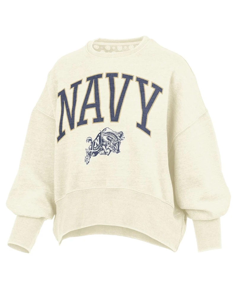 Pressbox Women's Natural Navy Midshipmen Oversized Waist-Length Crewneck Sweatshirt