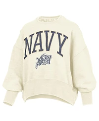 Pressbox Women's Natural Navy Midshipmen Oversized Waist-Length Crewneck Sweatshirt