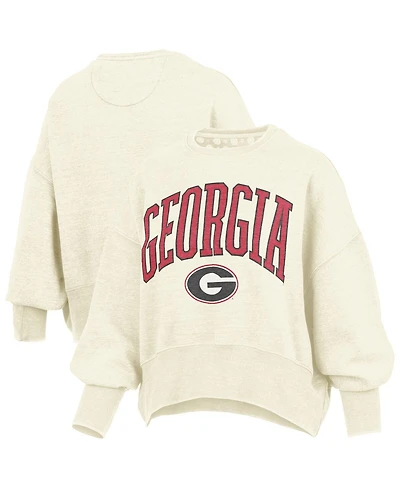 Pressbox Women's Natural Georgia Bulldogs Oversized Waist-Length Crewneck Sweatshirt