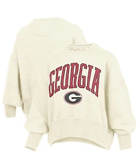 Pressbox Women's Natural Georgia Bulldogs Oversized Waist-Length Crewneck Sweatshirt