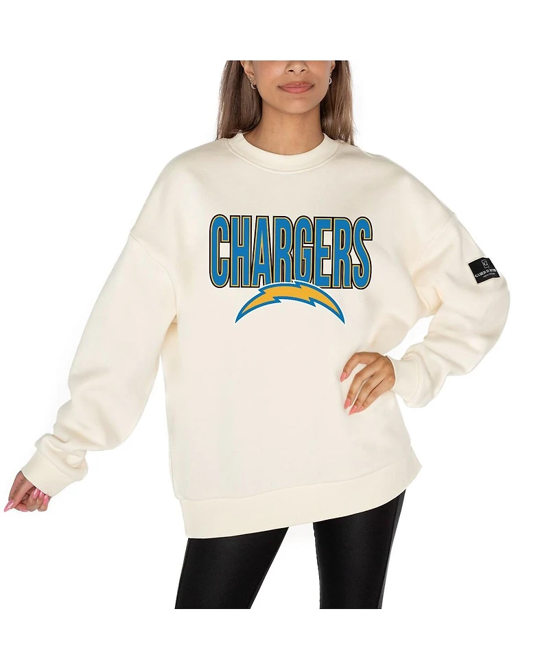 Gameday Couture Women's Cream Los Angeles Chargers Premium Fleece Oversized Drop Shoulder Pullover Sweatshirt