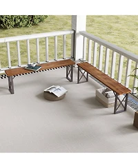 Gymax 59'' Outdoor Acacia Wood Benches Set of 2 for 2-3 Person w/ Metal Support