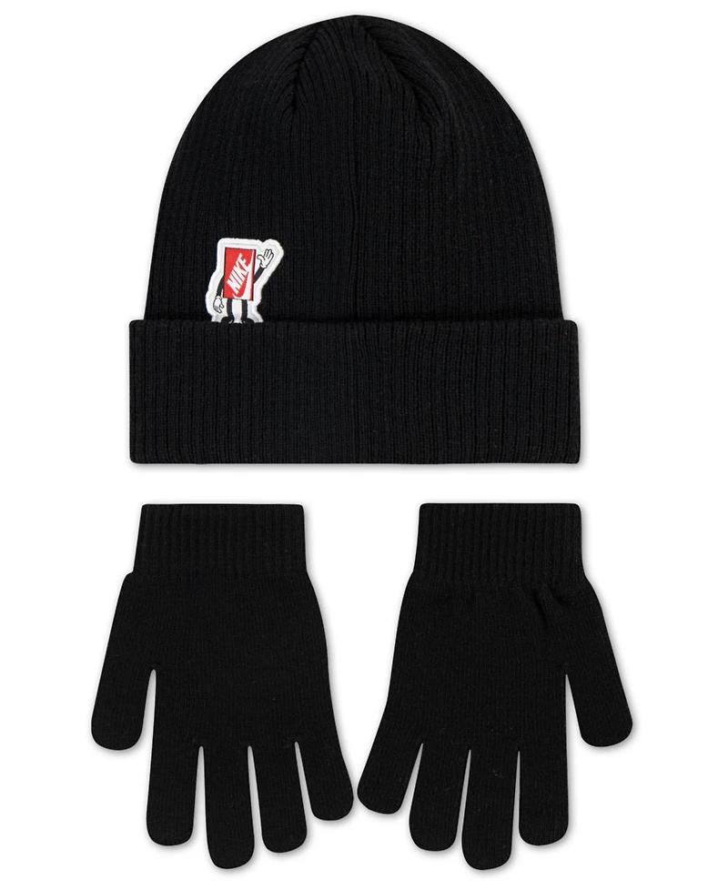 Nike Big Kids 2-Piece Patch Peak Beanie and Gloves Set