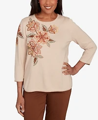 Alfred Dunner Petite Embroidered Flower Sweater