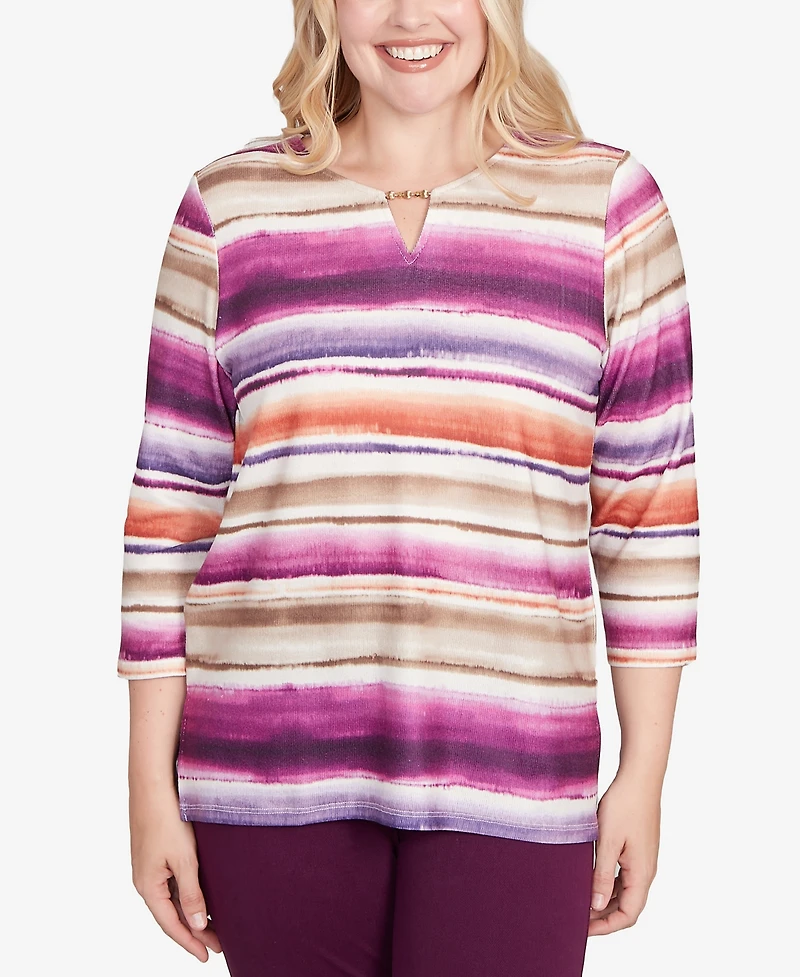 Alfred Dunner Petite Watercolor Beaded V-Neck Top