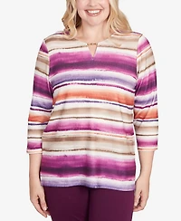 Alfred Dunner Petite Watercolor Beaded V-Neck Top