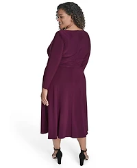 Jessica Howard Plus Boat Neck Asymmetric Side Ruched Midi Dress