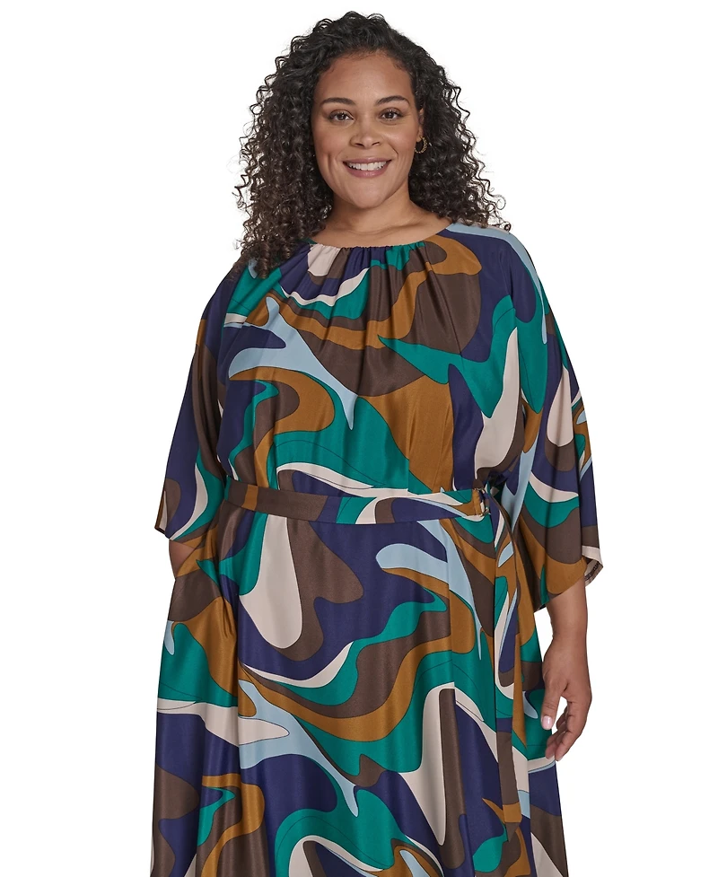 Jessica Howard Plus Dolman Sleeve Jewel Neck Belted Dress