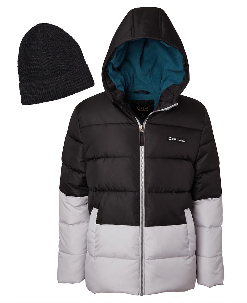 Ixtreme Big Boys Color Blocked Ripstop Puffer Jacket with Beanie