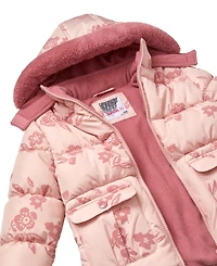Kensie Girl Toddler and Little Girls Flocked Floral Puffer Jacket