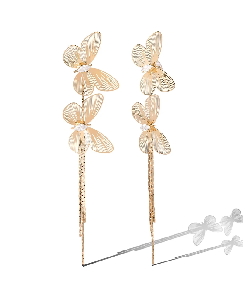 Jessica Simpson Long Butterfly Drop Earrings in Shimmering Gold-Tone