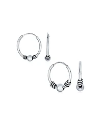 Bling Jewelry Set of 2 Balinese Tribal Ball Bead Hoop Huggie Earrings Silver 0.50 & 0.70 Inch