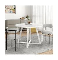 Roundhill Furniture Durban 3-Pc Round Dining Set, Trestle Dining Table with 2 Boucle Chairs