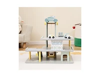 Akiudex 3-Layer Wooden Parking Garage Playset with Cars and Helicopter