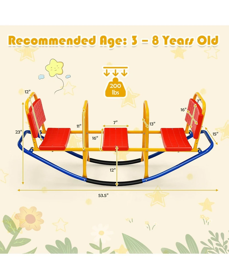Akiudex 3-Seater Kids Teeter Totter with Backrest and Handrails for Ages 3–8