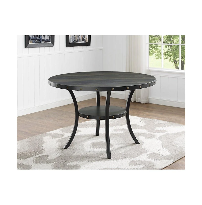 Roundhill Furniture Biony Espresso Wood Dining Set with Fabric Nailhead Chairs