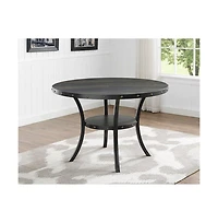 Roundhill Furniture Biony Espresso Wood Dining Set with Fabric Nailhead Chairs