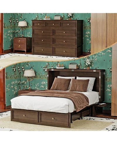 Livelylodge Murphy Bed Cabinet with Drawer Includes Storage Cabinet, Suit for Home Office, with Charging and Usb Port, Warm White Twin Murphy Bed Cabi