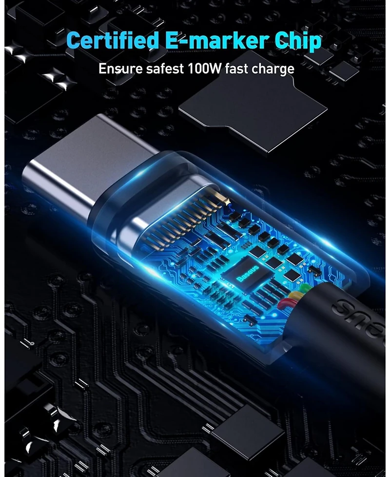 Baseus Usb C Cable, 6.6ft 100W Fast Charging Usb C to Usb C Cable, Braided Usb Type C Charger Cable