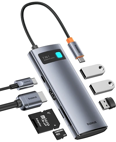 Baseus Usb C to Hdmi Adapter, 4K60Hz Usb C Docking Station, 7 in 1 Usb C Hub with 3 Usb-a, Pd 100W, Tf/Sd Card Reader