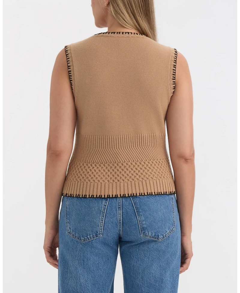 Ellen Tracy Women's Sleeveless Sweater with Contrast Stitching