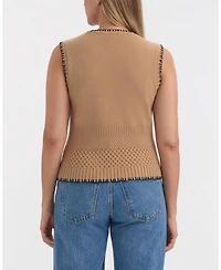 Ellen Tracy Women's Sleeveless Sweater with Contrast Stitching