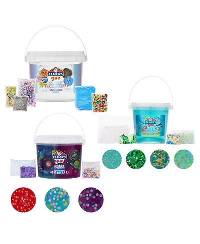 Elmer's Gue Premade Slime Bucket Variety Pack 3 Themes (Glassy Clear, Deep Gue Sea, Space Adventure), Includes 3 Buckets (3 Lb & 1.5 Lb), Multiple Sli