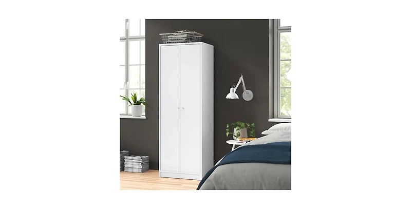 Slickblue Modern 2-Door Wardrobe Armoire Cabinet with Clothes Hanging Rod for Bedroom