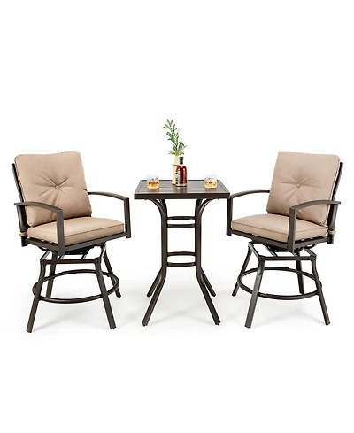 Costway Patio 3pcs Swivel Bar Height Bistro Set Cushioned Table Stools Furniture Outdoor