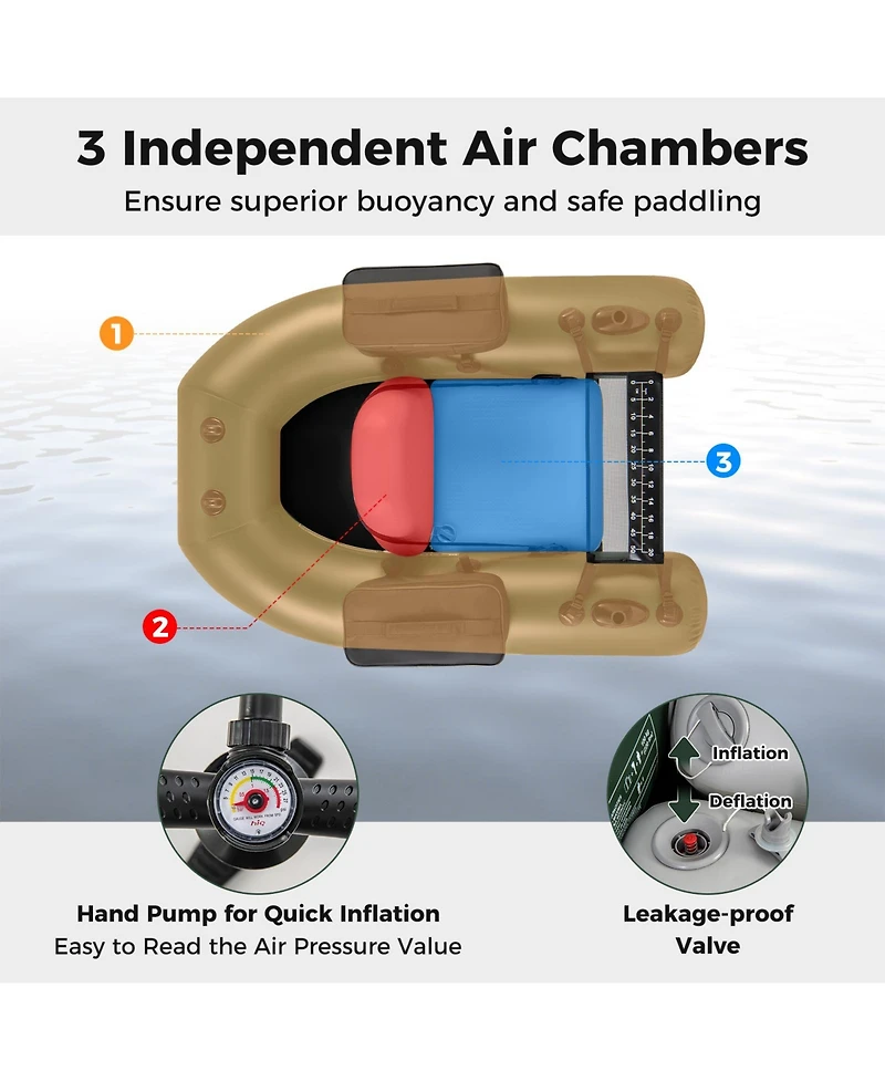 Akiudex Inflatable Fishing Float Tube with Pump, Storage Pockets, and Motor Mounts
