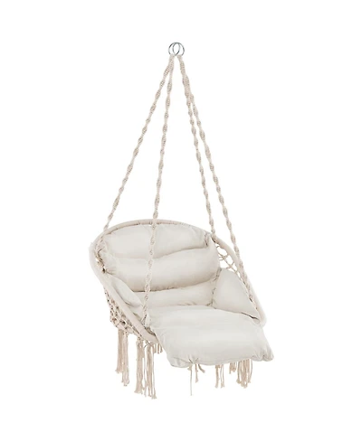 Akiudex Boho Hanging Chair with Thick Cushion and Macrame Details