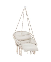 Akiudex Boho Hanging Chair with Thick Cushion and Macrame Details
